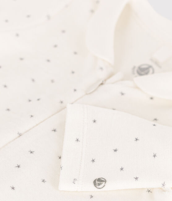 Pijama de terciopelo con estrellas para bebé blanco MARSHMALLOW/gris GRIS