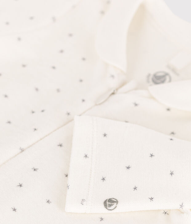 Pijama de terciopelo con estrellas para beb&eacute; blanco/gris