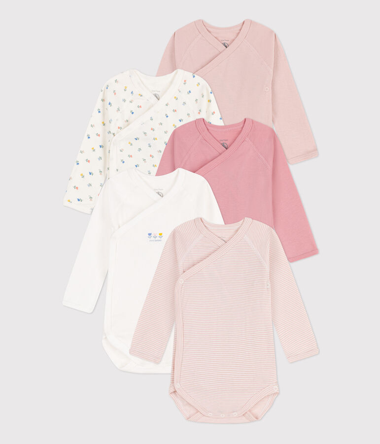 Juego de 5 bodis cruzados y estampados de manga larga de algod&oacute;n multicolor