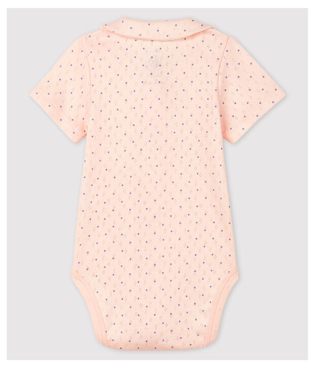 Body de manga corta con cuello rosa de beb&eacute; ni&ntilde;a de algod&oacute;n ecol&oacute;gico rosa/azul