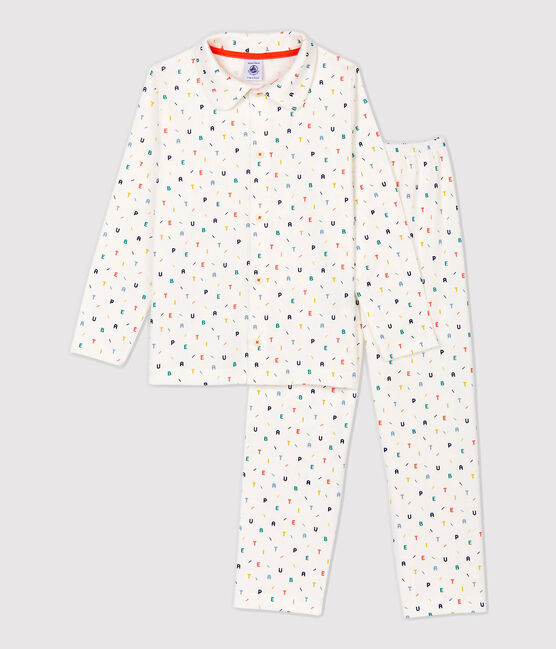 Pijama con estampado de letras multicolores de niño de algodón orgánico blanco MARSHMALLOW/blanco MULTICO