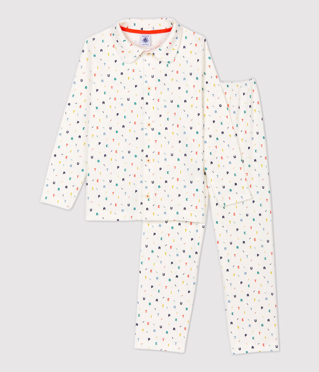 Pijama con estampado de letras multicolores de ni&ntilde;o de algod&oacute;n org&aacute;nico blanco/multicolor