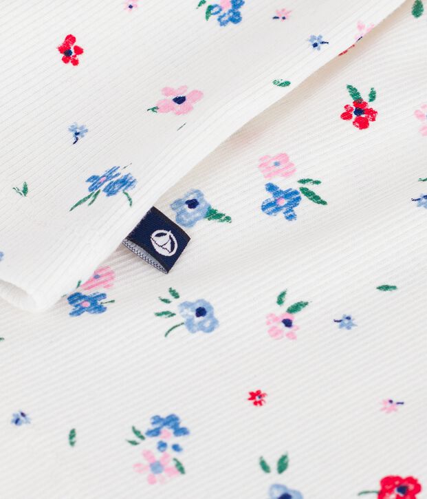 Camiseta infantil de algod&oacute;n de manga corta con estampado de flores blanco/multicolor