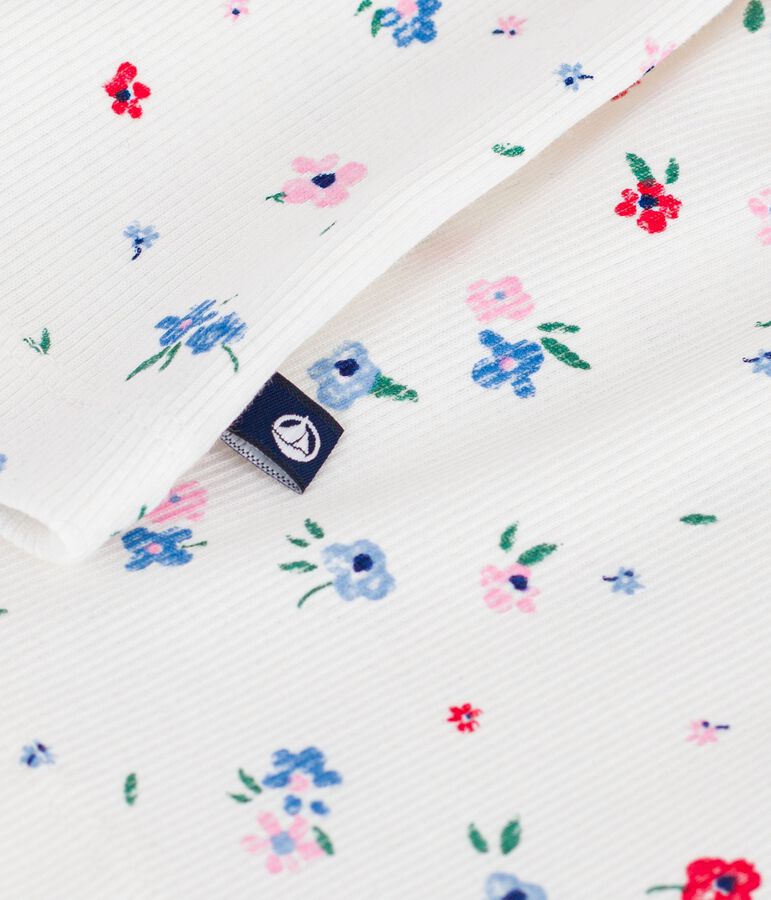 Camiseta infantil de algod&oacute;n de manga corta con estampado de flores blanco MARSHMALLOW/blanco MULTICO