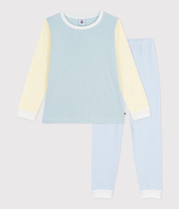 Pijama infantil de algod&oacute;n a rayas verde/multicolor