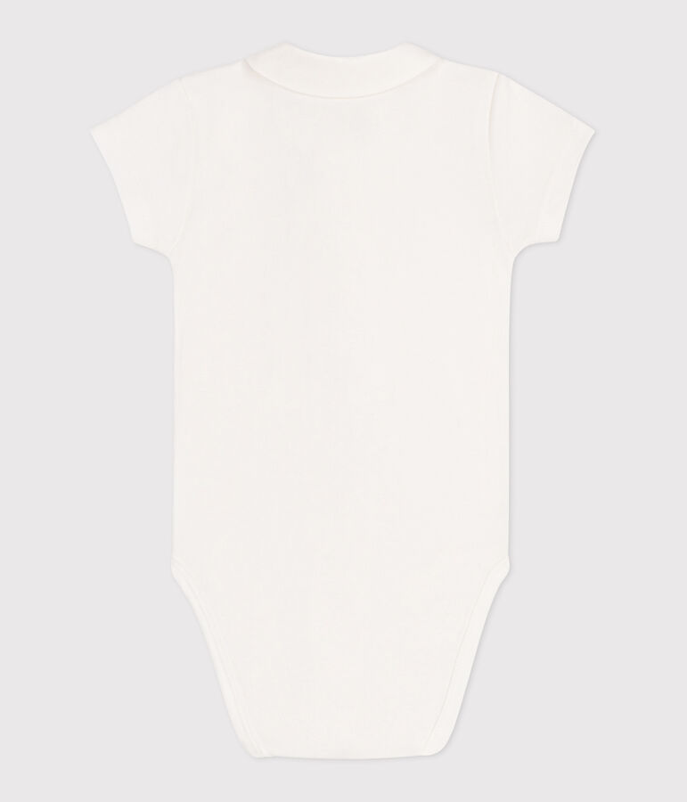 Body de algod&oacute;n de manga corta con cuello para reci&eacute;n nacido blanco