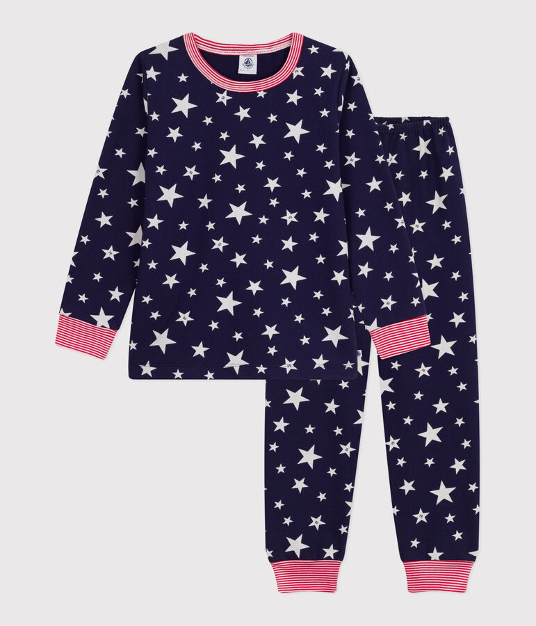 Pijama infantil de felpa con estampado de estrellas azul/blanco