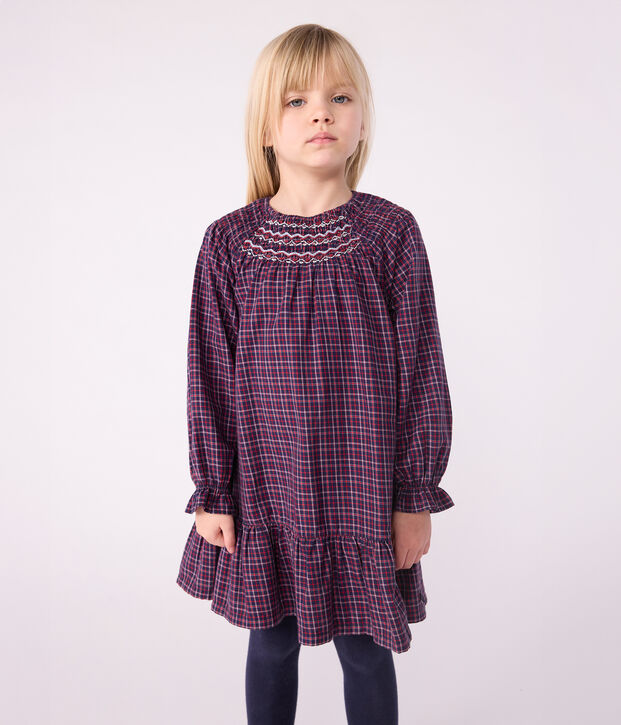 Vestido infantil de manga larga de franela a cuadros azul/multicolor
