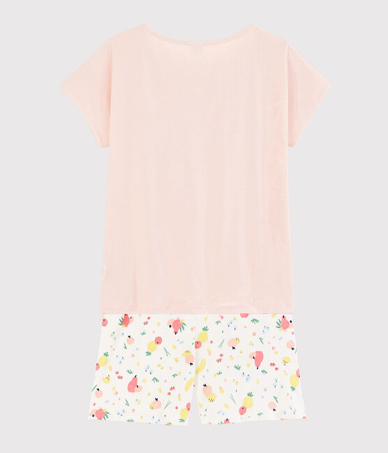 Pijama corto con estampado de frutas de verano de algodón ecológico de chica/mujer rosa FLEUR/blanco MULTICO