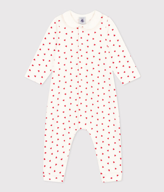 Mono largo de muletón con estampado de corazoncitos para bebé blanco MARSHMALLOW/rojo TERKUIT
