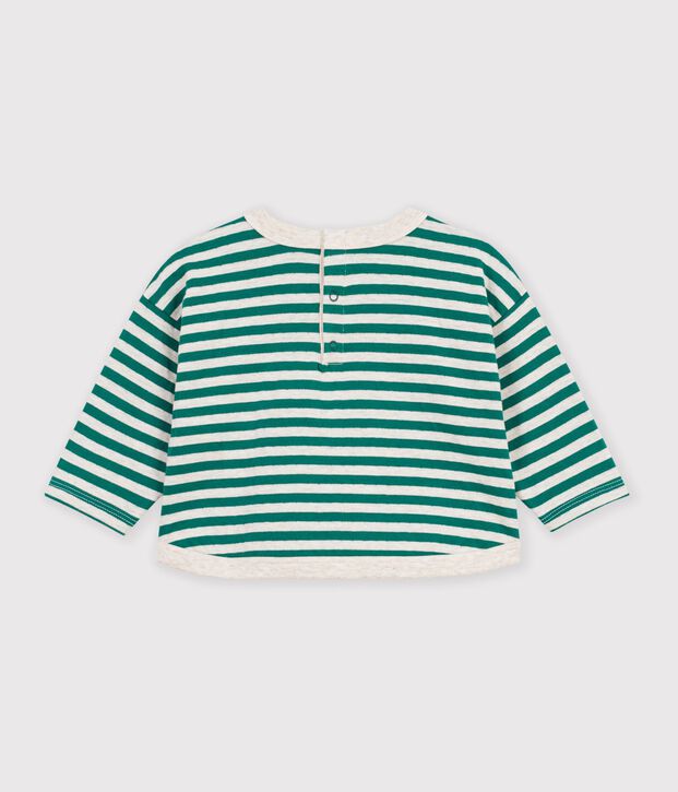 Camiseta de manga larga a rayas de algod&oacute;n para beb&eacute; verde/beige