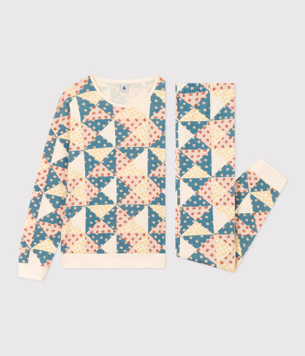 Pijama de algod&oacute;n patchwork para mujer crudo/multicolor