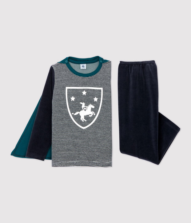 Pijama de caballero de ni&ntilde;o de terciopelo azul/multicolor