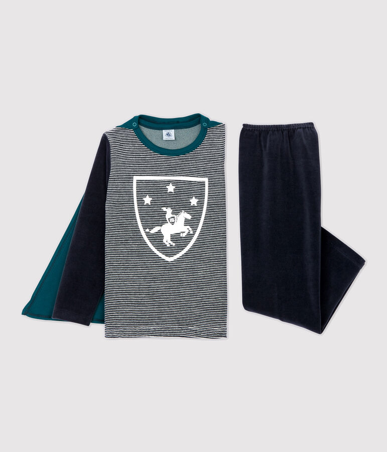 Pijama de caballero de ni&ntilde;o de terciopelo azul/multicolor