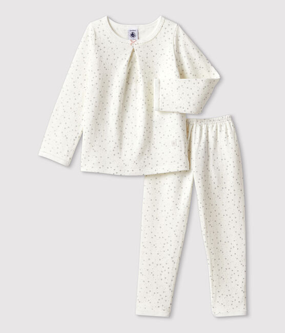 Pijama de estrellas de niña en túbico blanco MARSHMALLOW/gris ARGENT