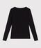 Camiseta lisa de lana y algod&oacute;n con cuello bailarina para mujer negro