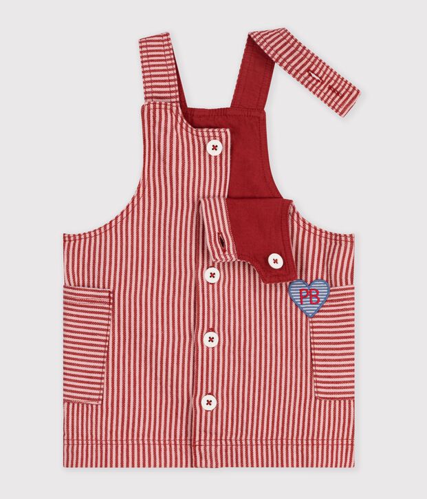 Vestido sin mangas de algod&oacute;n a rayas con insignia de coraz&oacute;n para beb&eacute; rosa/rosa