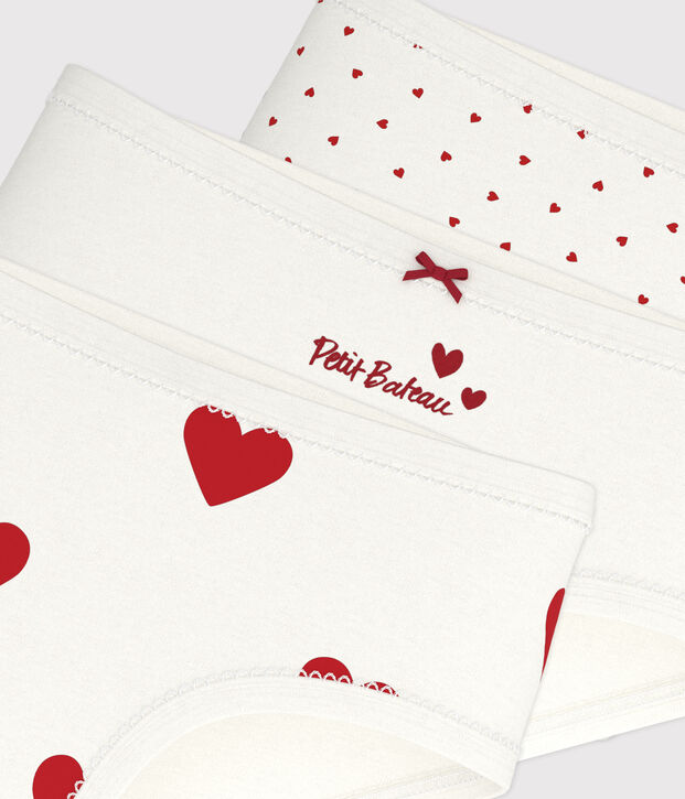 Juego de 3 braguitas infantiles de algod&oacute;n de talle alto con coraz&oacute;n multicolor