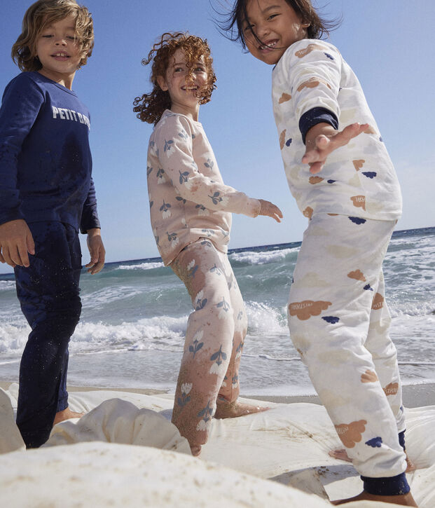 Pijama de felpa de algod&oacute;n con nubes para ni&ntilde;o/ni&ntilde;a blanco/multicolor