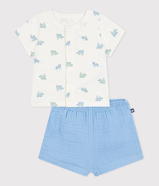 Conjunto corto de 2 piezas de algod&oacute;n con estampado de animales para beb&eacute; azul/multicolor