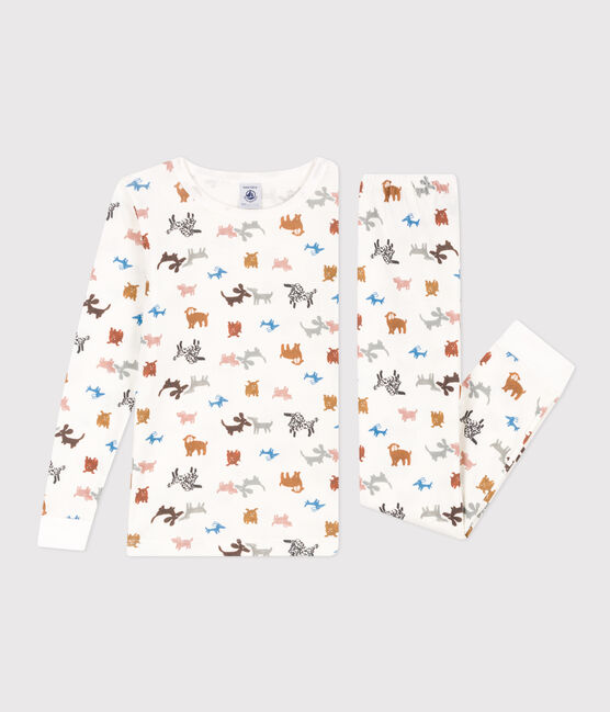Pijama de algodón ajustado para niño/niña blanco MARSHMALLOW/blanco MULTICO