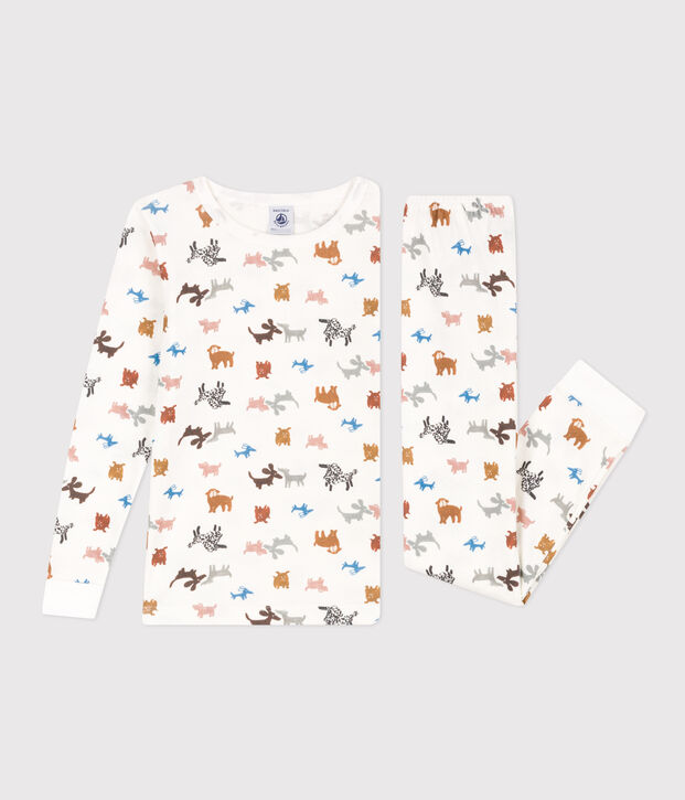 Pijama de algod&oacute;n ajustado para ni&ntilde;o/ni&ntilde;a blanco/multicolor