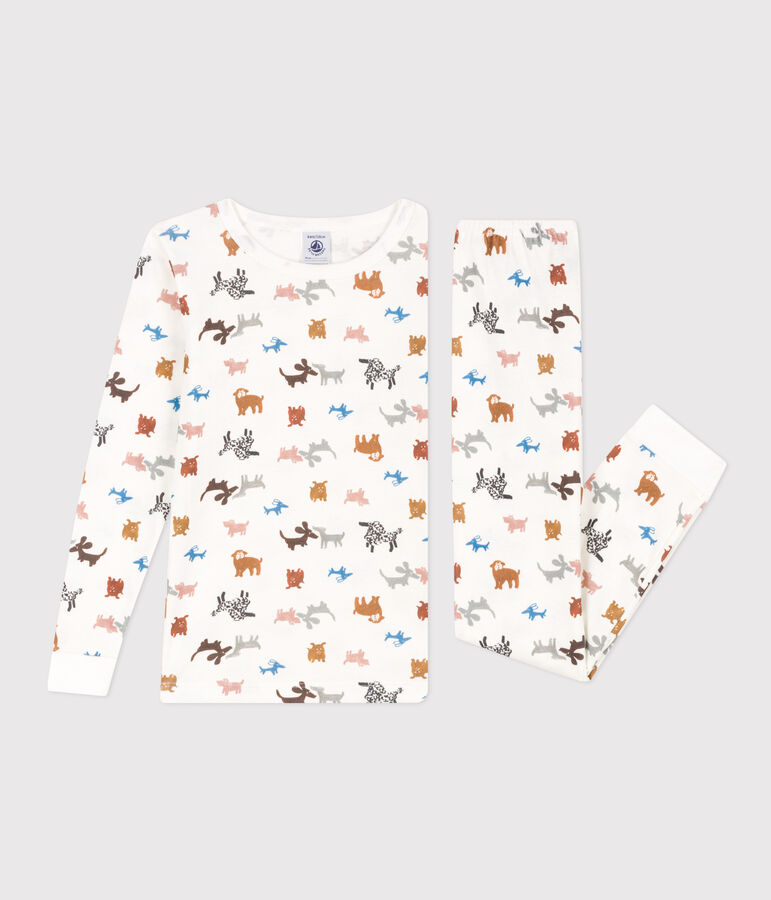 Pijama de algod&oacute;n ajustado para ni&ntilde;o/ni&ntilde;a blanco MARSHMALLOW/blanco MULTICO