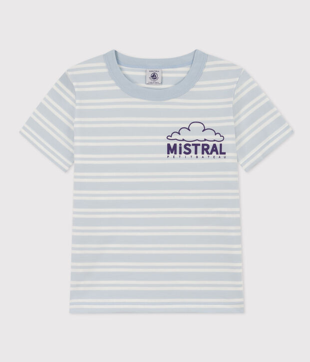 Camiseta de algod&oacute;n a rayas para ni&ntilde;o azul/blanco