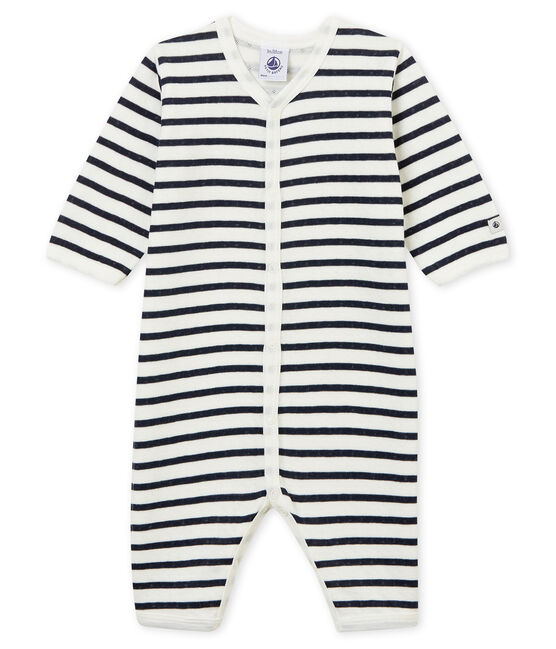 Pijama unisex de bebé sin pies en túbico blanco MARSHMALLOW/azul SMOKING