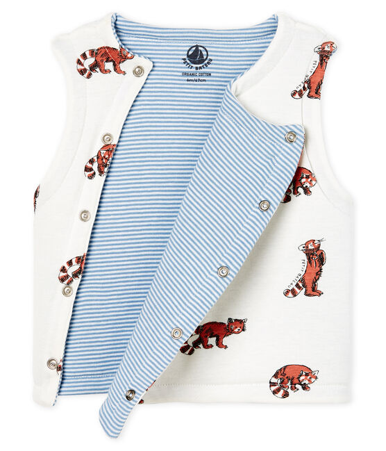 Chaleco sin mangas reversible de punto con forro para bebé niño blanco MARSHMALLOW/ MULTICO CN