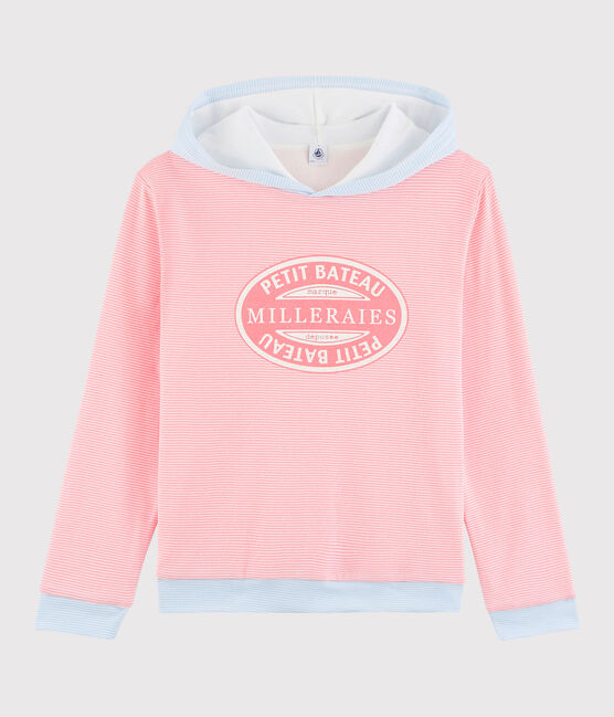 Sudadera con capucha a rayas de algodón de mujer rosa GRETEL/blanco MARSHMALLOW