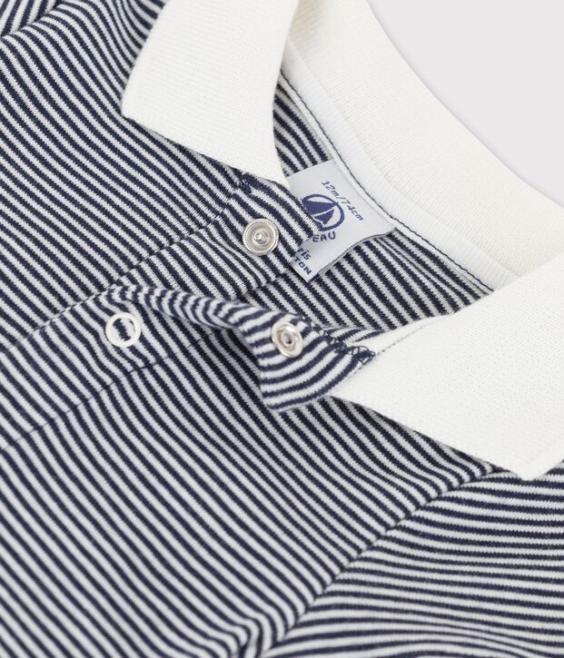 Bodi de beb&eacute; con cuello de polo milrayas de algod&oacute;n ecol&oacute;gico azul/blanco
