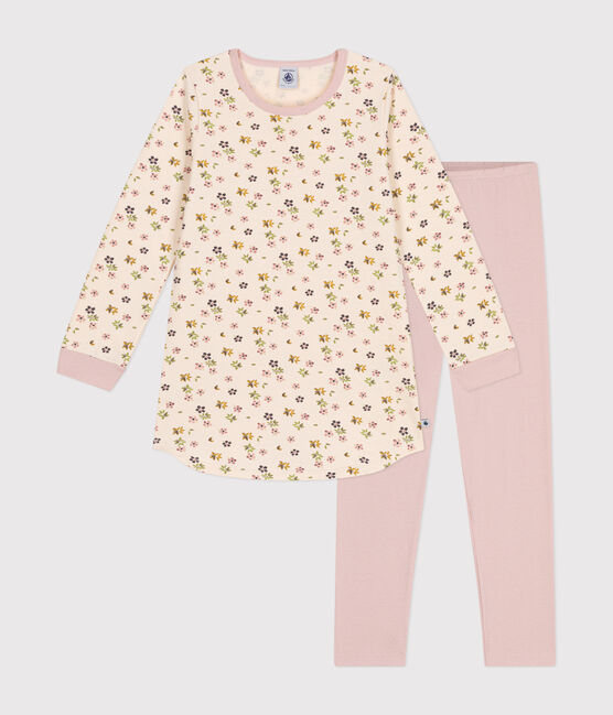 Camisón infantil de felpa cepillada con estampado de flores rosa SALINE/blanco MULTICO