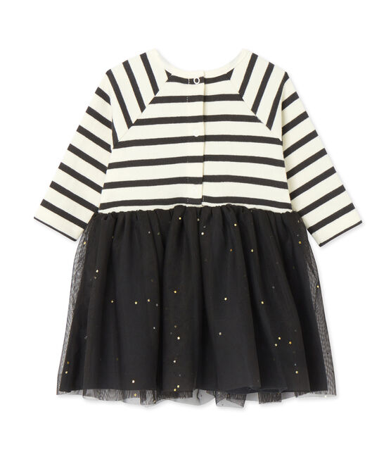Vestido bi-materia para bebé niña beige COQUILLE/gris CAPECOD