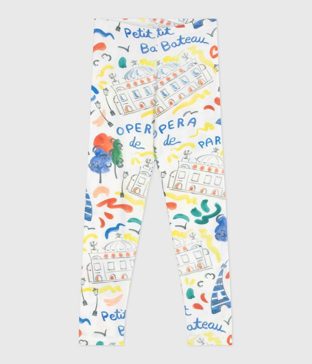 Leggings infantiles de algod&oacute;n estampado blanco/multicolor