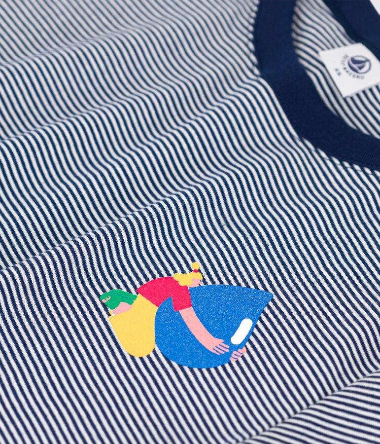 Camiseta L'ICONIQUE Water Family x Petit Bateau azul MEDIEVAL/blanco MARSHMALLOW