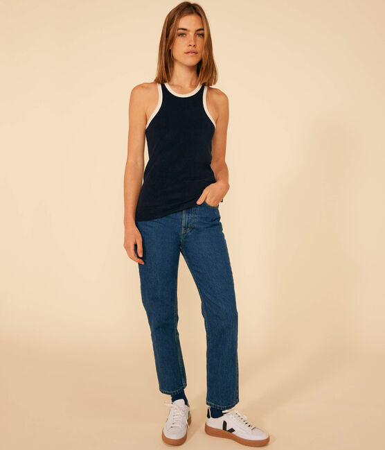 Camiseta sin mangas de algodón de rizo para mujer azul SMOKING