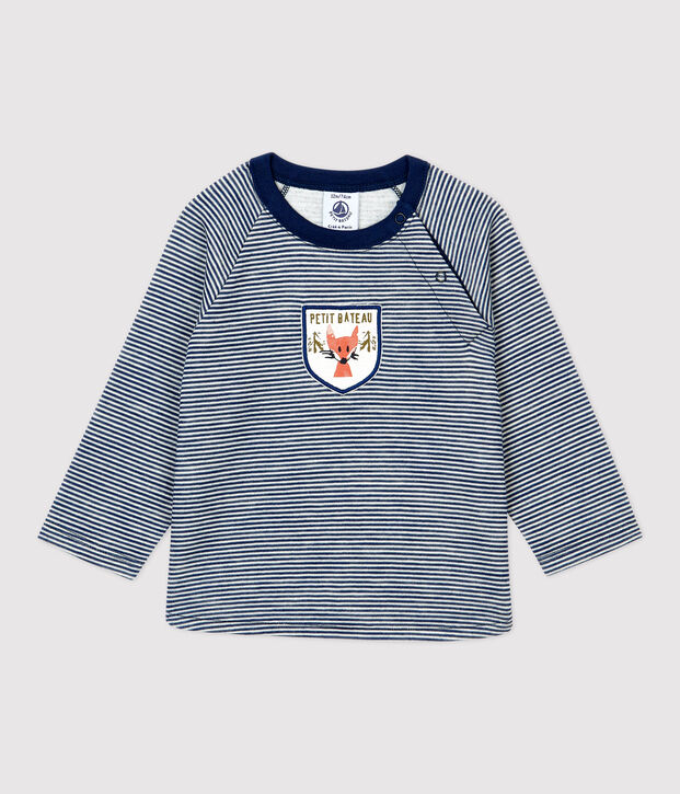 Camiseta de lana y algod&oacute;n de beb&eacute;. azul/blanco