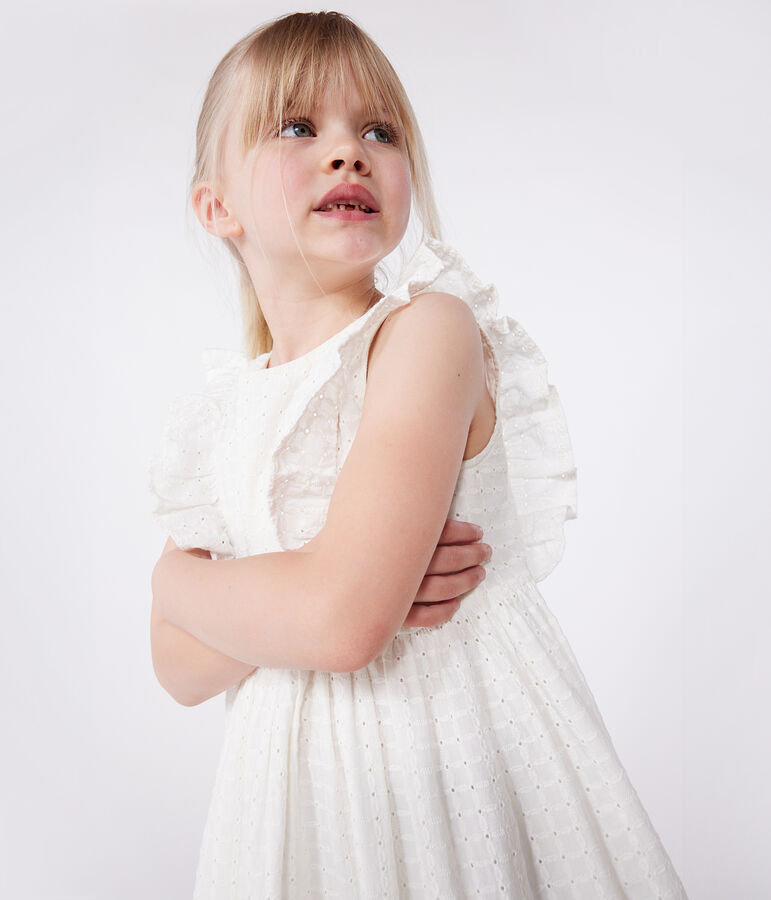 Vestido infantil de algod&oacute;n sin mangas blanco