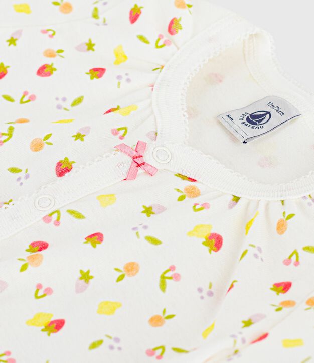 Mono corto de algod&oacute;n con estampado de frutas para beb&eacute; blanco/rosa