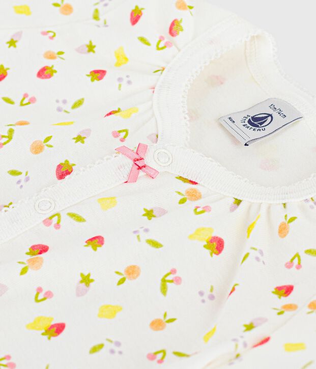 Mono corto de algod&oacute;n con estampado de frutas para beb&eacute; blanco/rosa