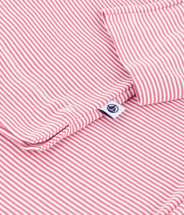 Pijama de algod&oacute;n a rayas de pernera recta para mujer rosa/blanco