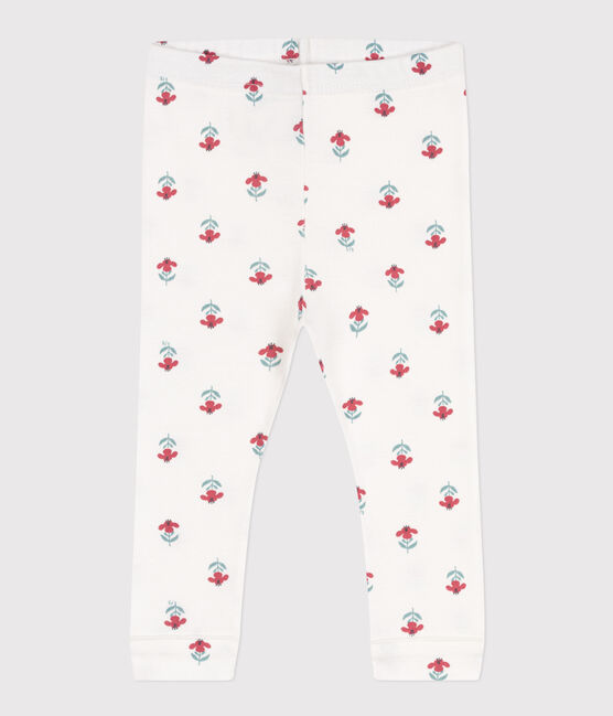 Leggings de algodón con estampado de flores para bebé blanco MARSHMALLOW/blanco MULTICO