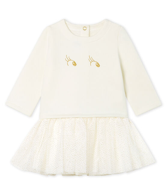 Vestido bimaterial de manga larga para bebé niña blanco MARSHMALLOW CN