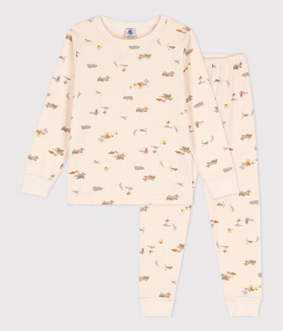 Pijama de algodón con animales para niño/niña blanco AVALANCHE/ MULTICO