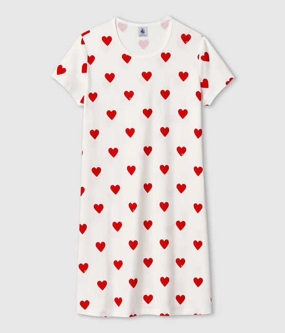 Camisón de corazones de niña de algodón blanco MARSHMALLOW/rojo TERKUIT
