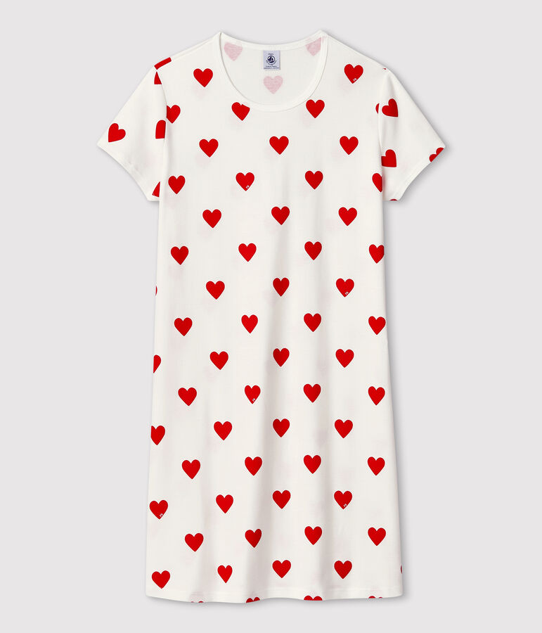Camis&oacute;n de corazones de ni&ntilde;a de algod&oacute;n blanco/rojo
