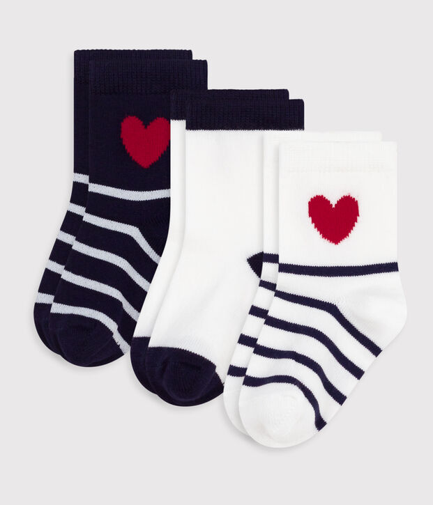 3 pares de calcetines de algod&oacute;n con rayas y corazones para beb&eacute; multicolor