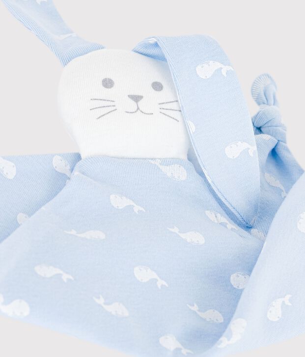 Doudou de algod&oacute;n con estampado de ballena para beb&eacute; azul/blanco