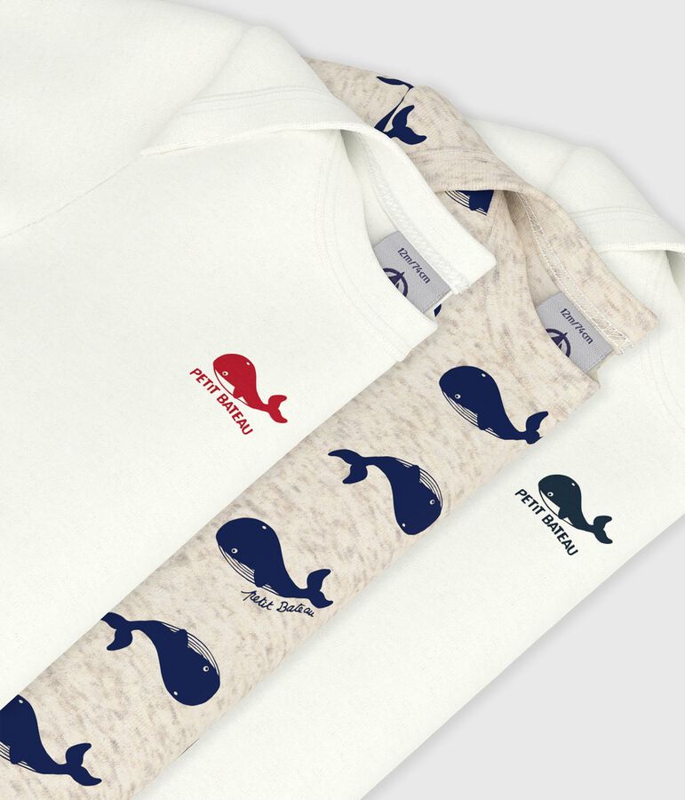 Juego de 3 bodis de algod&oacute;n de manga corta con ballenas variante 1